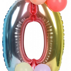 Balon aniversar PARTY GO, cifra 0, folie/latex, multicolor, 65 cm - Img 1