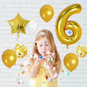 Balon aniversar pentru 6 ani Lagunashop, folie, auriu, 100 cm - Img 3