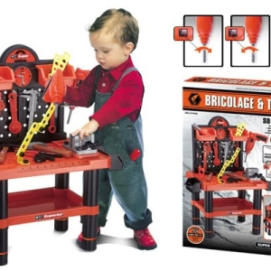 Banc de lucru jucarie Rovo 57008, masina de gaurit electrica, unelte si accesorii, 52 piese - Img 3