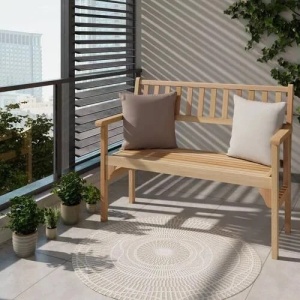 Banca de gradina Hilda, lemn masiv, natur, 120 x 89 x 55 cm - Img 5