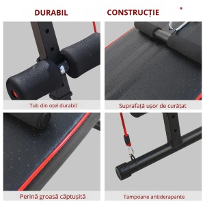 Banca multifunctionala pentru fitness, reglabila, otel/EVA, rosu/negru, 56,5 x 135 x 50-68 cm, Resigilat, Grad A - Img 4