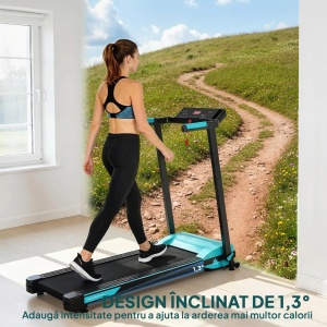 Banda de alergare pliabila cu control gestual, otel/ABS/cauciuc, 64.5x130.5x110.5 cm pliata 129.5x66.5x18 cm, banda alergare 100x35cm, motor 0.75/2.25CP, viteza 1-10km/h, capacitate 100kg, albastru deschis/negru - Verificat A · Re-Bloom - Img 3
