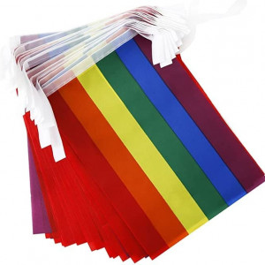 Banner cu 30 de steaguri curcubeu Hollylife, nailon/poliester, multicolor, 10 m / 14 x 21 cm - Img 6