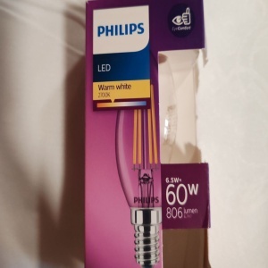 Bec LED Philips lumanare cu filament, E14, 6.5W (60W), 806 lm, lumina calda (2700K), Clasa energetica E, Resigilat, Grad A - Img 4