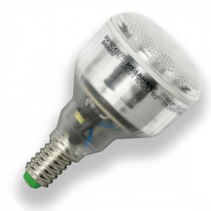 Bec lumina fluorescenta compacta Megaman R50 9W, lumina calda, E14, argintiu