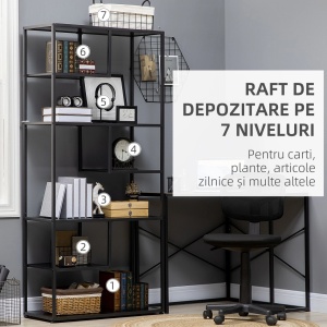Biblioteca cu 7 nivele Re-Bloom, PAL/otel, negru, 83 x 34 x 180 cm, Resigilat, Grad A - Img 2