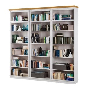 Biblioteca Lillehammer II, lemn masiv de pin, alb/natur, 222 x 223 x 34 cm