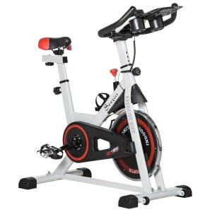 Bicicleta de spinning fitness, volanta 8kg, LCD, senzori puls, otel/ABS, Alb/Rosu/Negru - Verificat A · Re-Bloom