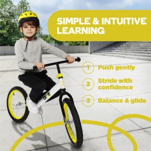 Bicicleta fara pedale copii 16 inch, 5-9 ani, roti cu disc siguranta, Galben/Alb/Negru - Verificat A · Re-Bloom - Img 3