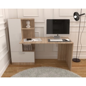 Birou Atelier Dakota, dimensiuni 150x59x120cm, culoare sonoma/alb, 2 usi - Img 4