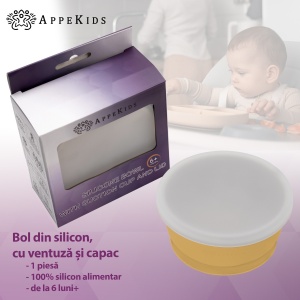 Bol din silicon cu ventuza si capac, AppeKids - Honey - Img 2