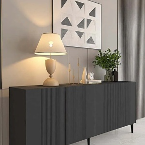 Bufet Corsa 150x32x75 cm, PAL 18mm, 3 compartimente, picioare 15 cm, fixabil perete, antracit - Verificat A · Re-Bloom - Img 5