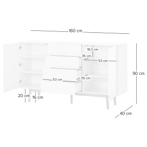 Bufet LINDHOLM, Mdf/Pal/lemn stejar, Gri/Natur, 160 x 40 x 90 cm