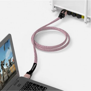 Cablu Cat7 Ethernet  OFNPFTTH, nailon, roz, 3 m