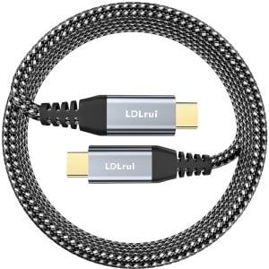 Cablu USB C la USB C LDLrui, nailon/metal, alb/gri/negru, 1,8 m