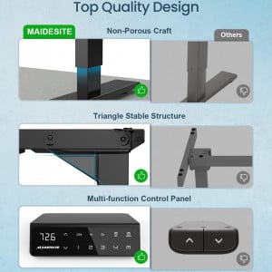 Cadru birou electric reglababil pe inaltime cu 2 picioare de ridicare si motor dublu MAIDeSITe, otel aliat, negru, 60 x 72-120 cm
