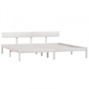 Cadru de pat Ebern Designs, lemn masiv, alb, 200 x 200 cm