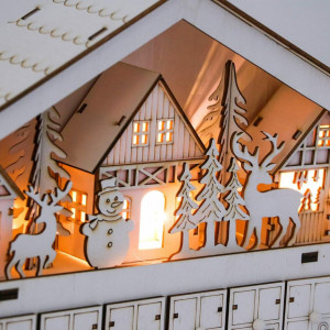 Calendar de advent Valery Madelyn, LED, lemn, alb, 39 x 7 x 30 cm