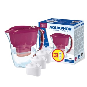 Cana filtranta Aquaphor Amethyst cu 3 filtre, rosu, Resigilat, Grad B
