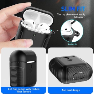 Carcasa de protectie pentru AirPods 1/2 ORETech, silicon/PC, negru