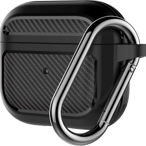 Carcasa pentru AirPods 3 2021 Cacoe, silicon/metal, negru/argintiu, 6,5 x 3,5 x 1 cm