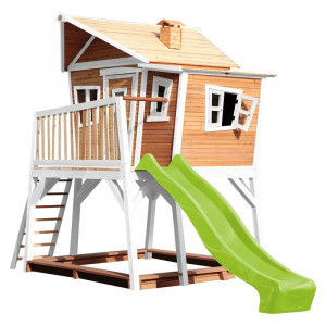 Casa de joaca pentru copii Georgina, lemn masiv, maro/alb/verde, 288 x 193 x 432 cm - Img 1