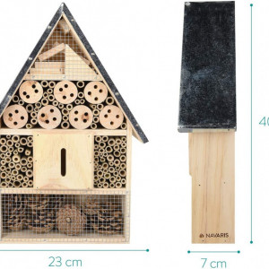 Casa pentru albine Navaris, lemn/metal, natur/argintiu, 23 x 7 x 40 cm - Img 7