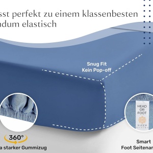 Cearsaf cu elastic Sleep Mantra, bumbac/poliester, albastru, 200 x 200 x 30 cm - Img 3