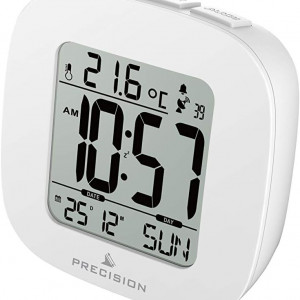 Ceas cu alarma PRECISION, alb, LCD, 7.7 x 7.7 x 3 cm - Img 6