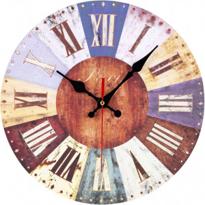 Ceas de perete VIVILINEN, model Vintage, lemn, multicolor, 30 cm - Img 1