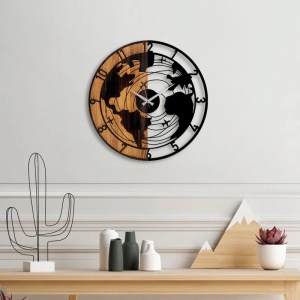 Ceas decorativ de perete din lemn si metal 56x56x3 cm, design modern, nuc/negru - Verificat A · Re-Bloom - Img 3