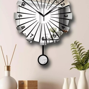 Ceas decorativ de perete MDF/acril, 39x50 cm, diametru 39 cm, grosime 3.6mm, argintiu - Verificat A · Re-Bloom - Img 4