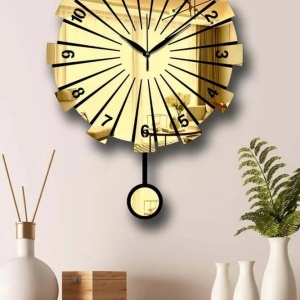 Ceas decorativ de perete Re-Bloom, MDF/acril, auriu/negru, 39 x 50 cm - Img 4