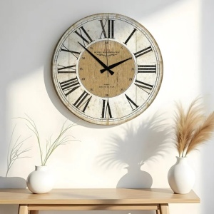 Ceas decorativ de perete Re-Bloom, MDF, natur/alb/negru, 50 x 50 cm - Img 2