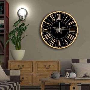 Ceas decorativ de perete Re-Bloom, MDF, negru/auriu, 50 cm - Img 2