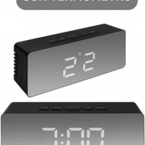 Ceas digital cu alarma Zamnes, USB, desing oglinda, negru, 14 x 6 x 3.5 cm