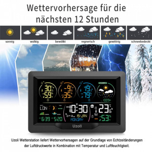 Ceas radio cu informatii meteorologice Uzoli, LCD, baterie, negru, 20,5 x 13 cm - Img 6