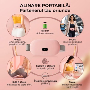 Centura Termica si Aparat Masaj Abdominal / Lombar Clavi, 5 Trepte Caldura + 5 Moduri Vibratie, Baterie 2000mAh, Ecran LED, Roz - Verificat A · Re-Bloom - Img 5