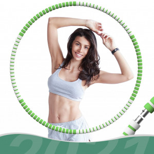 Cerc pentru fitness/masaj Hula Hoop, metal/spuma, alb/verde, 6 segmente, 84 cm - Img 1