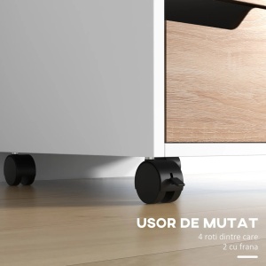 Comoda de birou cu 3 sertare 40x50x57.5 cm, MDF, ghidaje culisante, 4 roti din care 2 cu frana, manere ingropate, alb si lemn - Verificat A · Re-Bloom - Img 5