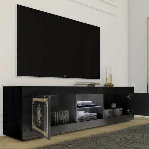 Comoda TV Bonita, lemn, negru/auriu, 181 x 56 x 43 cm