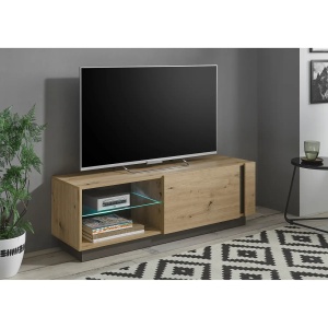 Comoda TV Cailla, MDF/sticla, natur/gri grafit, 138 x 46 x 40 cm