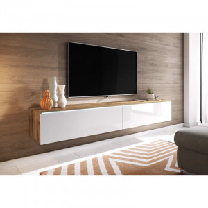 Comoda TV Doyal, PAL laminat, alb/maro, 30 x 180 x 33 cm