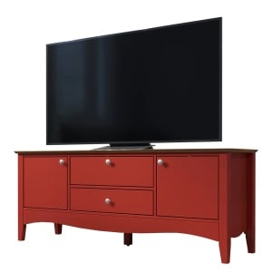 Comoda TV Lissabon, lemn masiv de pin, rosu, 140 x 58 x 42 cm