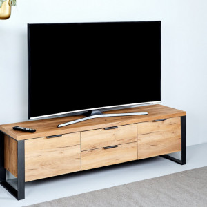 Comoda TV Movian, maro efect stejar/neagra, 152 x 45 x 39 cm - Img 3