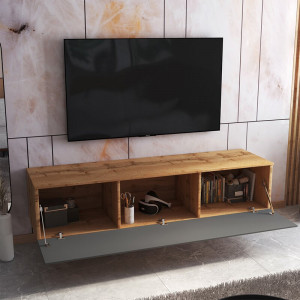 Comoda TV Skylara, lemn, natur/gri, 180 x 30 x 33 cm - Img 3