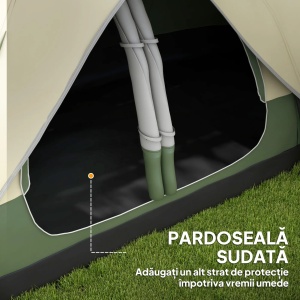 Cort de camping Re-Bloom, poliester/fibra sticla, 450x215x180 cm, 6 persoane, 2 camere separate, rezistenta vant nivel 3-5, 16 tarusi+6 corzi+geanta incluse, verde inchis - Verificat A · Re-Bloom - Img 5