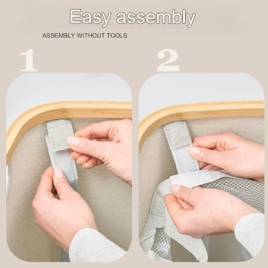 Cos de rufe Hennez cu 3 compartimente, premium, cu capac, sistem sortare, bej, 150 L, Resigilat, Grad A - Img 5