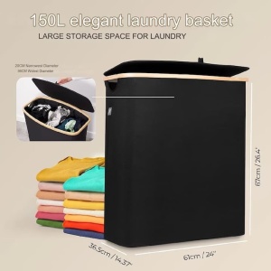 Cos de rufe Hennez cu 3 compartimente, premium, cu capac, sistem sortare, negru, 150 L, Resigilat, Grad A - Img 4