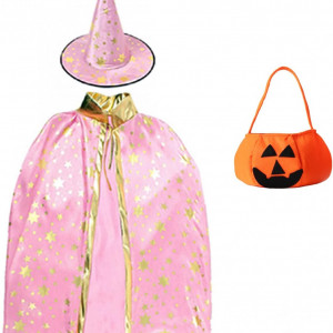 Costum de Halloween Hallojojo, 3 piese, poliester, roz/auriu/portocaliu,  potrivit pentru inaltimi de la 90 la 140 cm